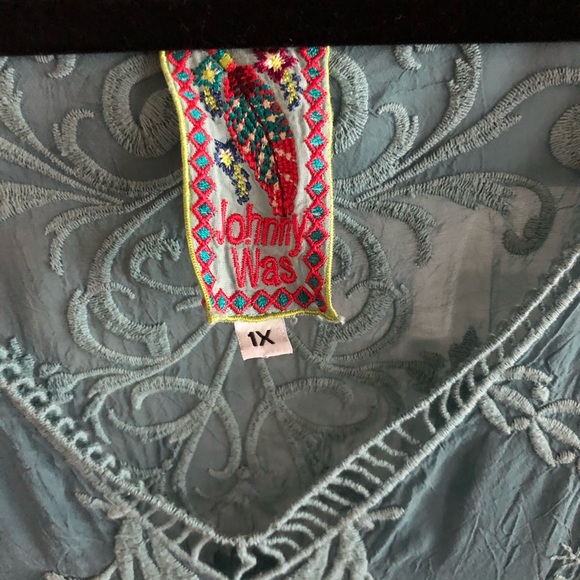 Embroidered Teal V-Neck Women Top - Picture 3 of 4